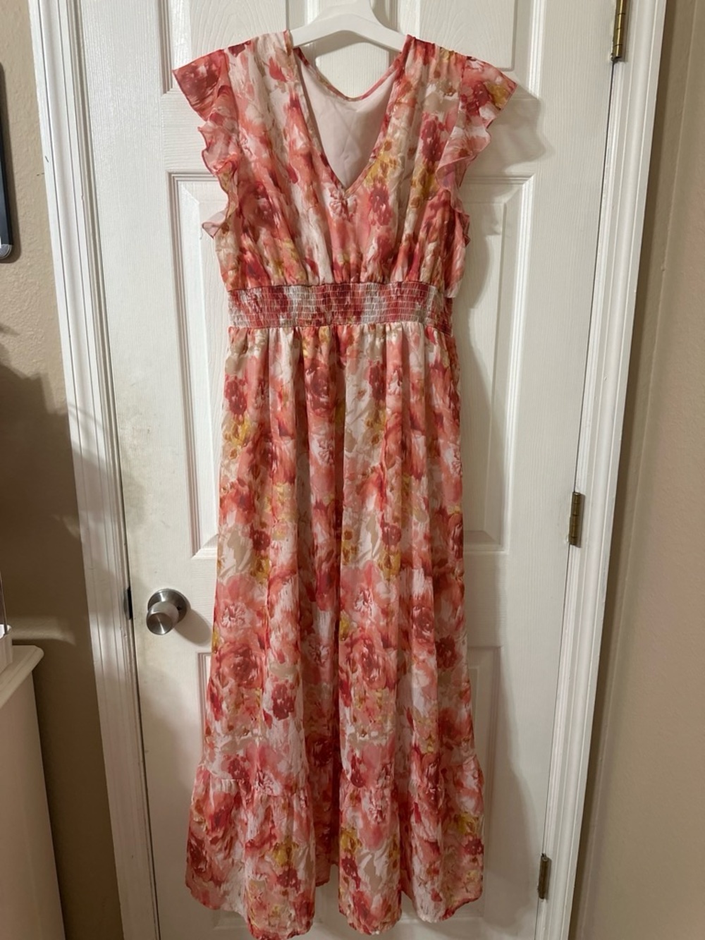 SHEIN Pink Coral Floral Maxi Dress with Waistband
